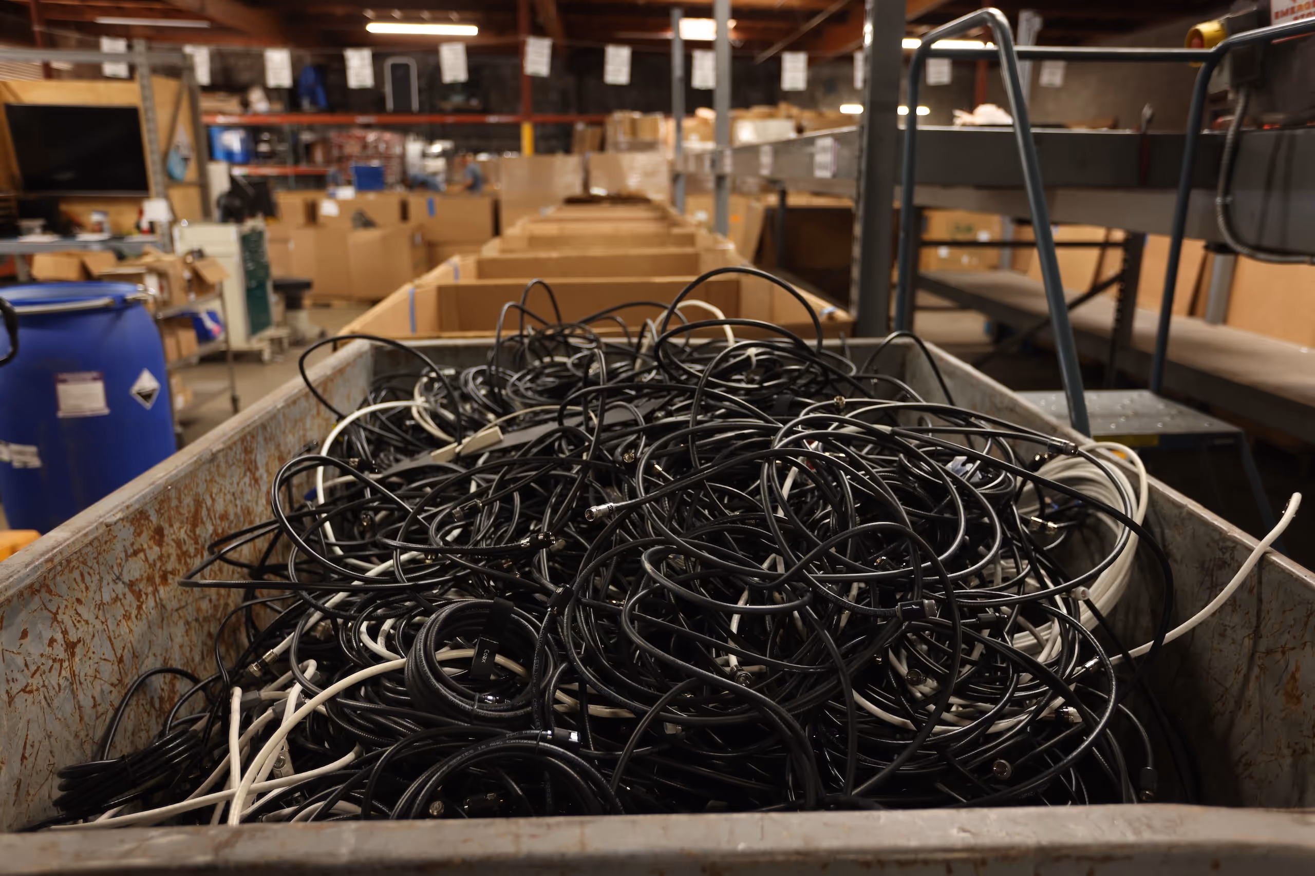 Cables and network equipment collected for recycling