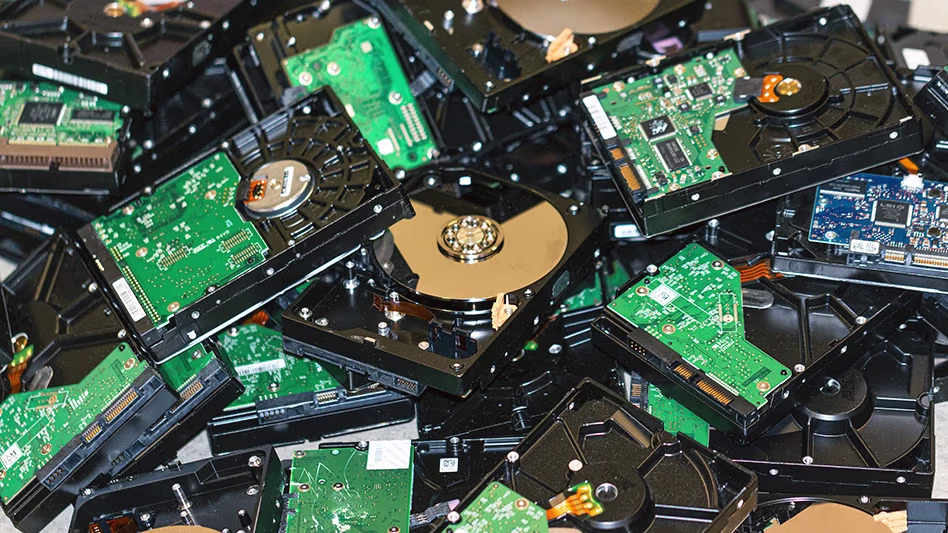 Circuit boards and hard drives collected for certified electronics recycling