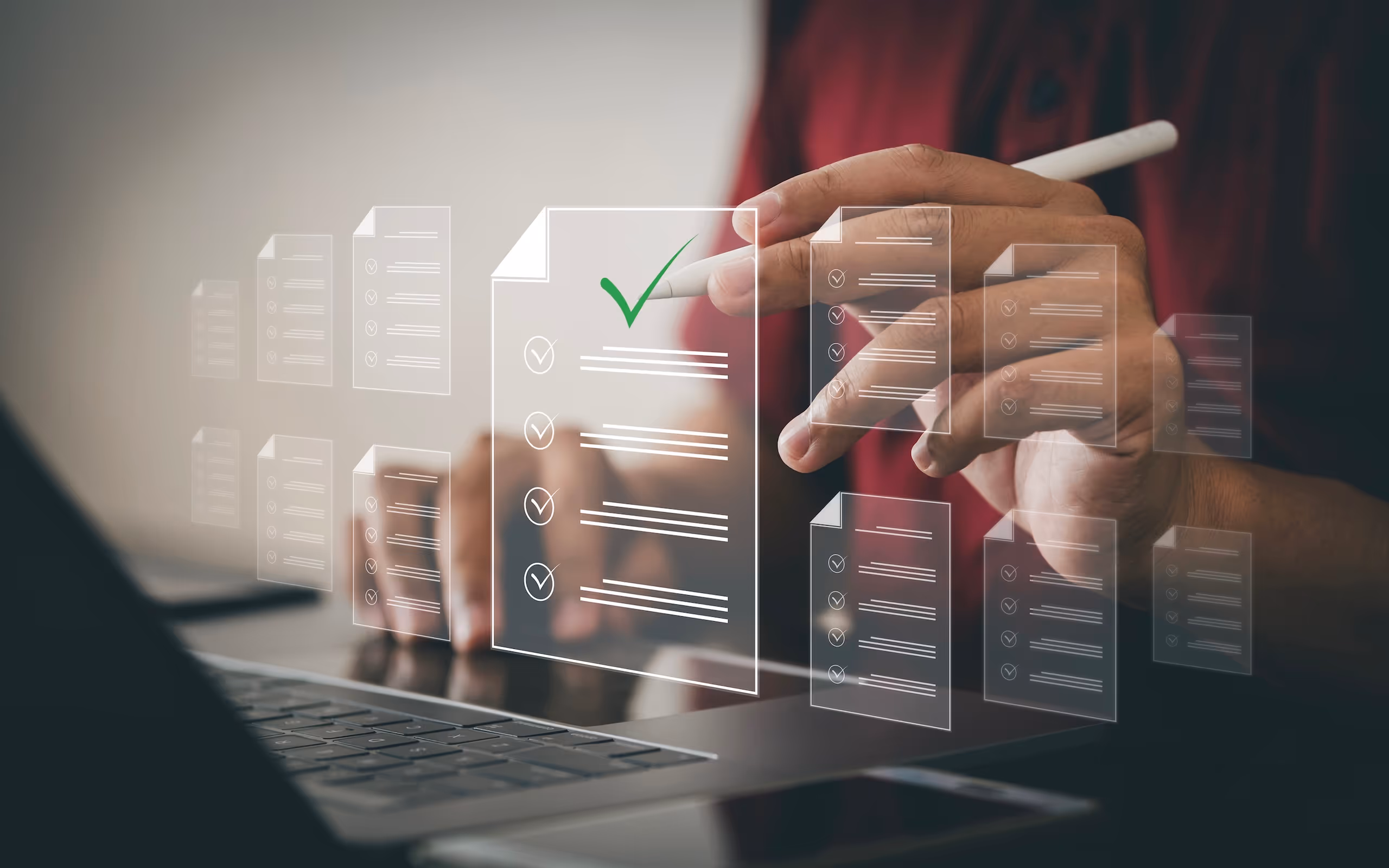 Digital compliance checklist on a tablet, representing recycling program documentation